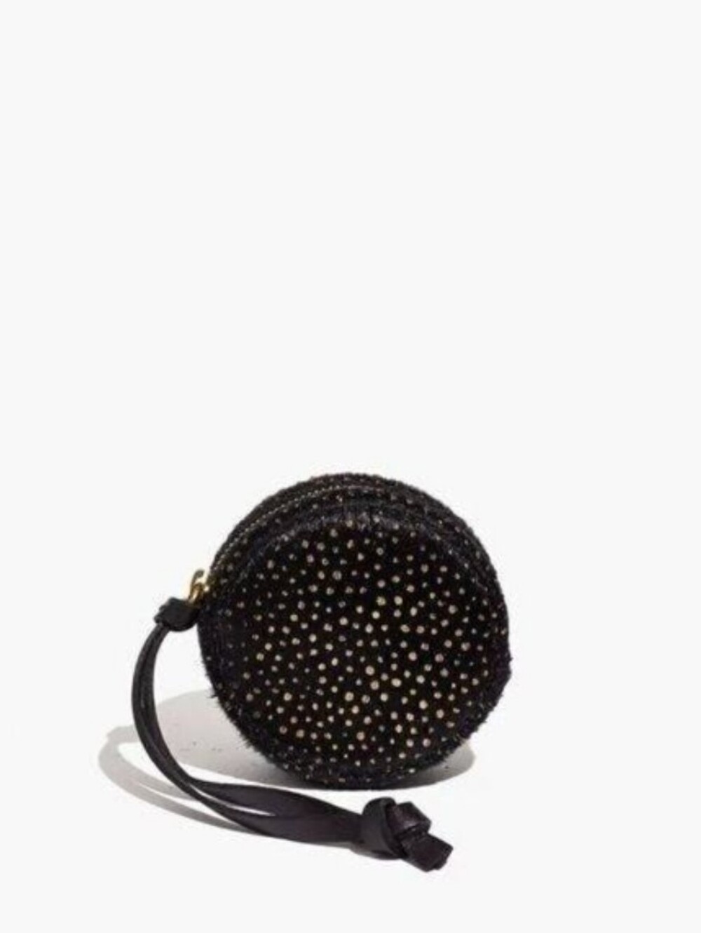 Madewell Black Gold Metallic Calf Hair Circle Earbud Card Key Pouch New